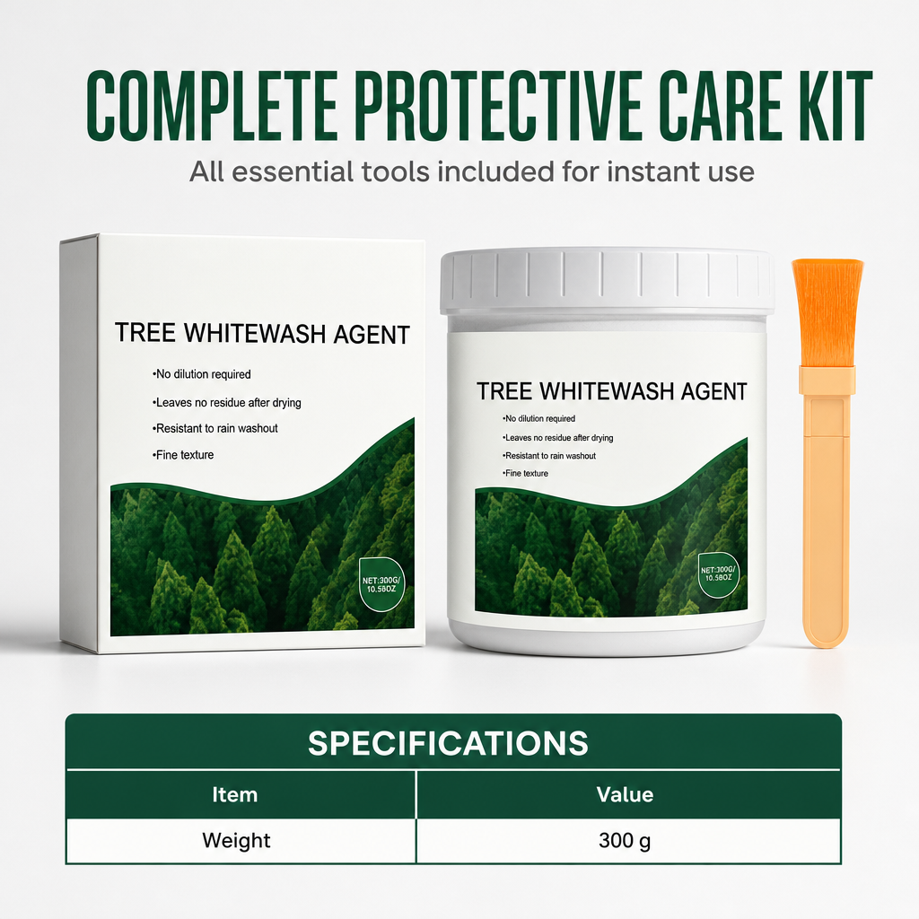 🥳2026 HOT SALE🥳💞50K+ SOLD! 🌳🛡️ 50% OFF! Tree Trunk Whitewash Protective Set – 300g with brush, shields bark from frost & insects. Easy brush-on, all-season protection! ❄️✅