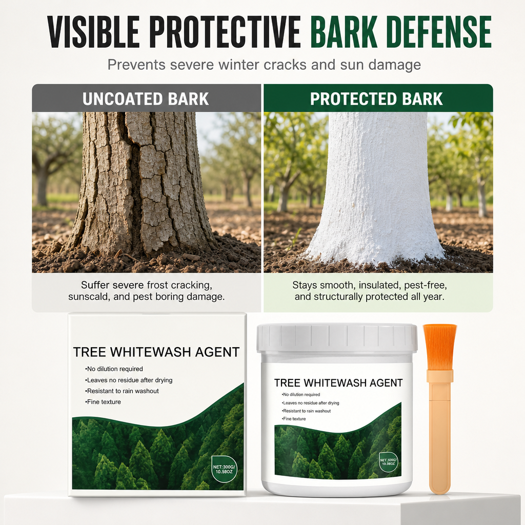 🥳2026 HOT SALE🥳💞50K+ SOLD! 🌳🛡️ 50% OFF! Tree Trunk Whitewash Protective Set – 300g with brush, shields bark from frost & insects. Easy brush-on, all-season protection! ❄️✅