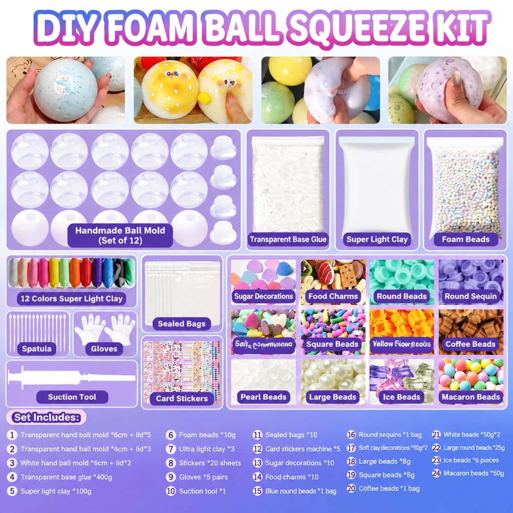 🥳2026 HOT SALE🥳💞50K+ SOLD! 🧪✨ 50% OFF! DIY Squeeze Ball Making Kit – mix colorful clay & sparkling fillers, leak-proof slow-rising fun. No-mess craft for kids! 🎨✅