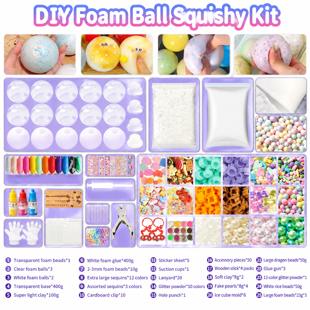 🥳2026 HOT SALE🥳💞50K+ SOLD! 🧪✨ 50% OFF! DIY Squeeze Ball Making Kit – mix colorful clay & sparkling fillers, leak-proof slow-rising fun. No-mess craft for kids! 🎨✅