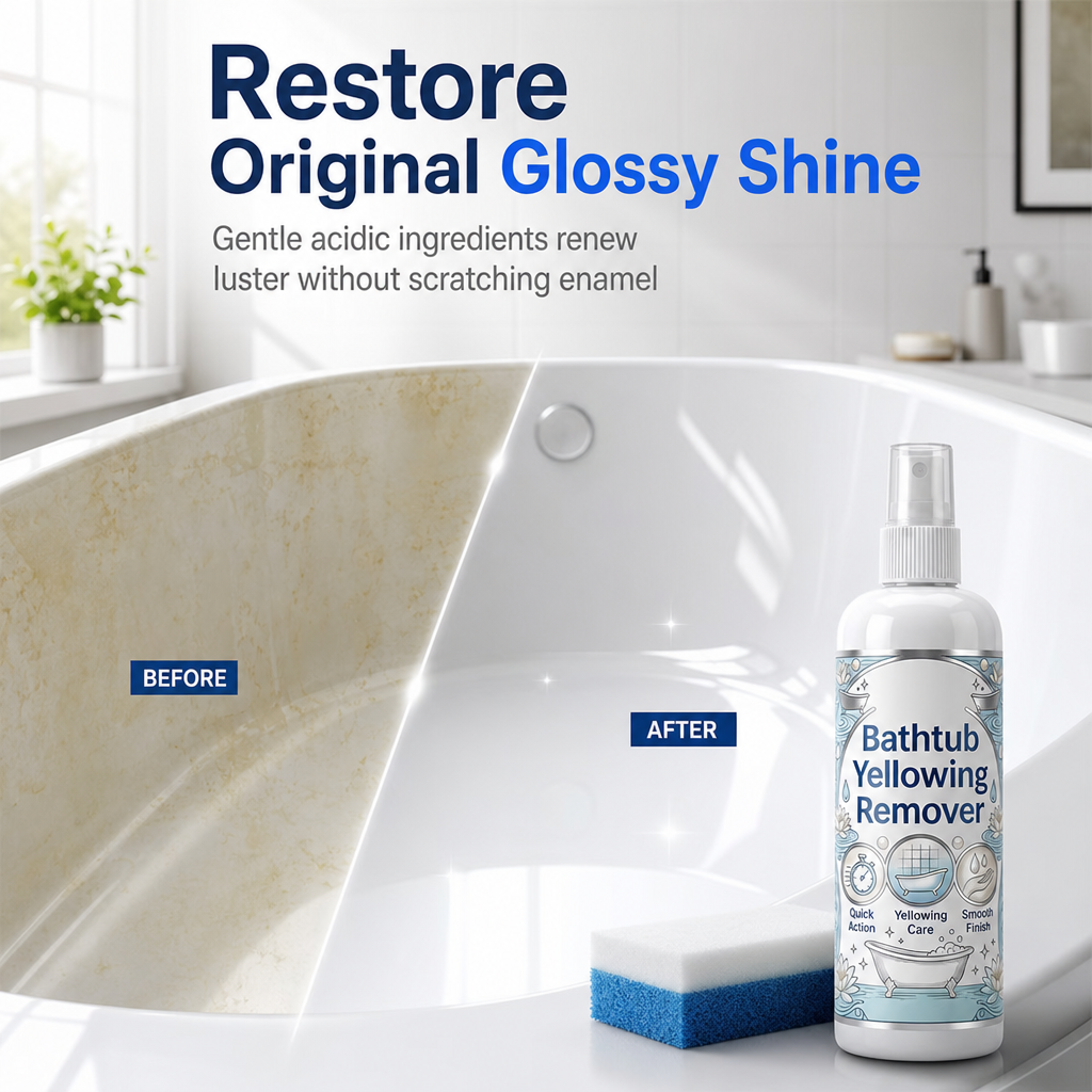 🥳2026 HOT SALE🥳💞50K+ SOLD! 🛁✨ 50% OFF! Bathtub Yellowing Remover & Ceramic Cleaner – lifts stubborn yellow stains, restores glossy white shine. Includes scrub sponge – easy, powerful clean! 🧽✅