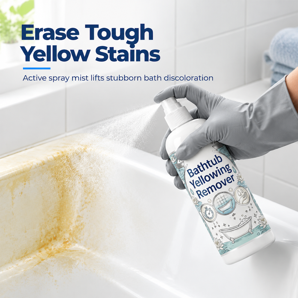 🥳2026 HOT SALE🥳💞50K+ SOLD! 🛁✨ 50% OFF! Bathtub Yellowing Remover & Ceramic Cleaner – lifts stubborn yellow stains, restores glossy white shine. Includes scrub sponge – easy, powerful clean! 🧽✅