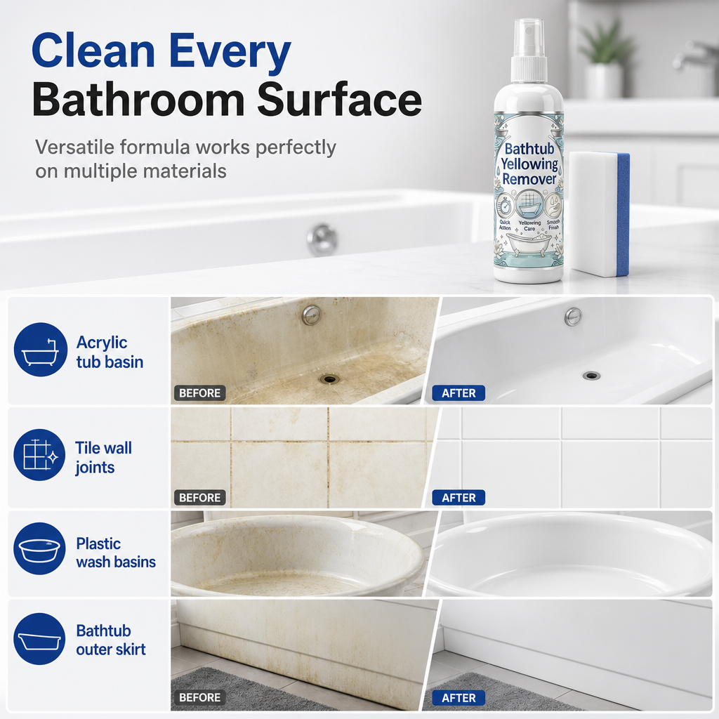 🥳2026 HOT SALE🥳💞50K+ SOLD! 🛁✨ 50% OFF! Bathtub Yellowing Remover & Ceramic Cleaner – lifts stubborn yellow stains, restores glossy white shine. Includes scrub sponge – easy, powerful clean! 🧽✅