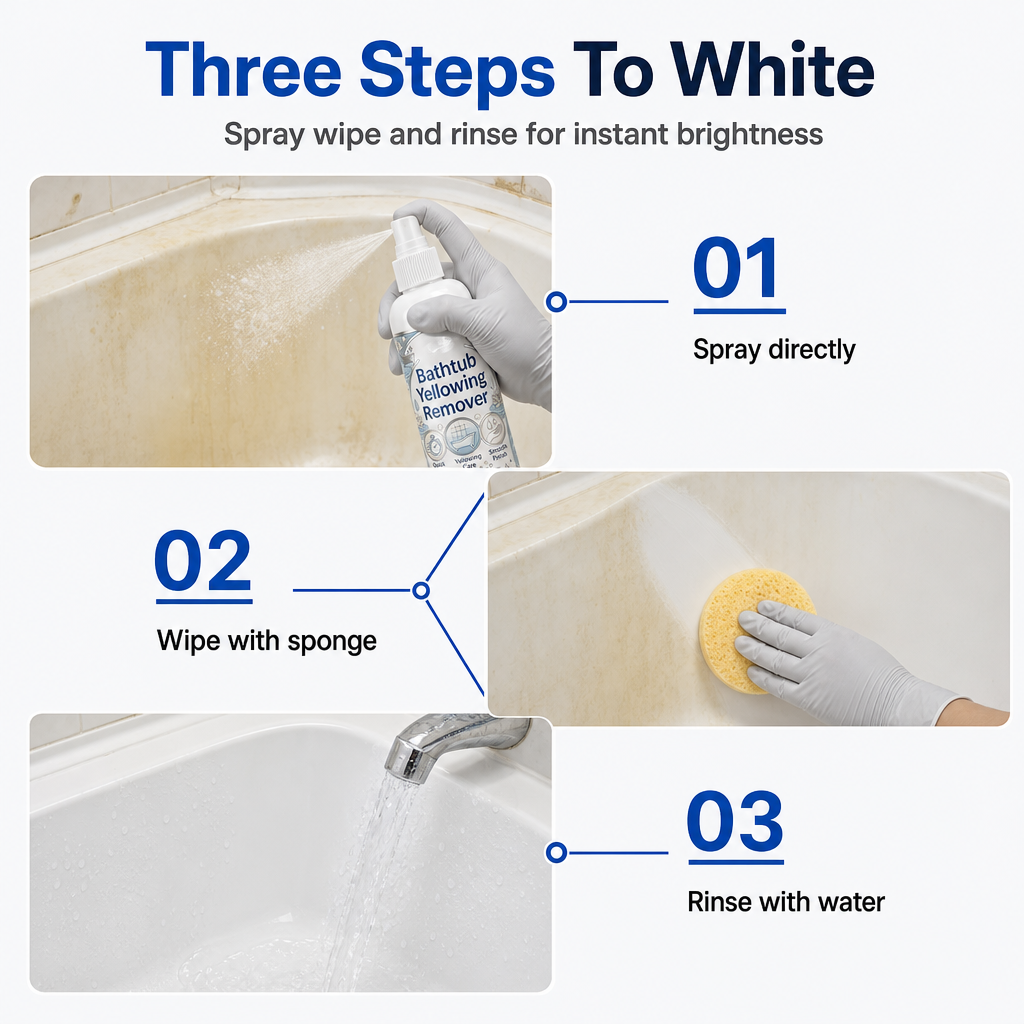 🥳2026 HOT SALE🥳💞50K+ SOLD! 🛁✨ 50% OFF! Bathtub Yellowing Remover & Ceramic Cleaner – lifts stubborn yellow stains, restores glossy white shine. Includes scrub sponge – easy, powerful clean! 🧽✅