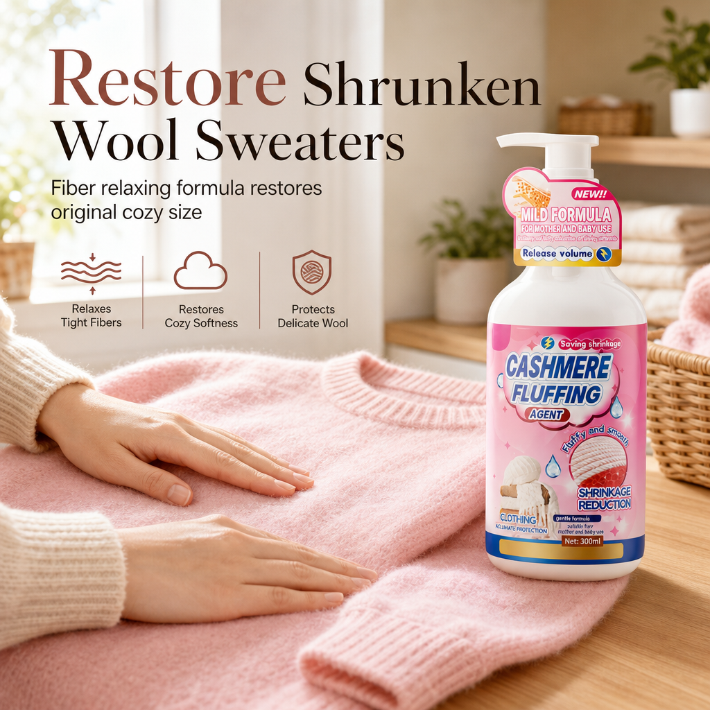 🥳2026 HOT SALE🥳💞50K+ SOLD! 🧶✨ Wool & Cashmere Softening Care Liquid – gently relaxes shrunken knitwear, restores cloud-like softness & fit. Phosphate-free care for favourite sweaters! 🛡️💚