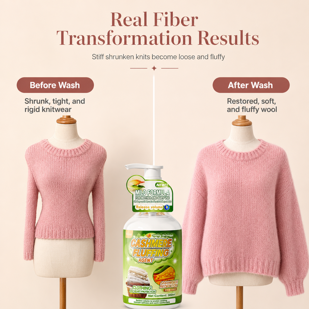 🥳2026 HOT SALE🥳💞50K+ SOLD! 🧶✨ Wool & Cashmere Softening Care Liquid – gently relaxes shrunken knitwear, restores cloud-like softness & fit. Phosphate-free care for favourite sweaters! 🛡️💚