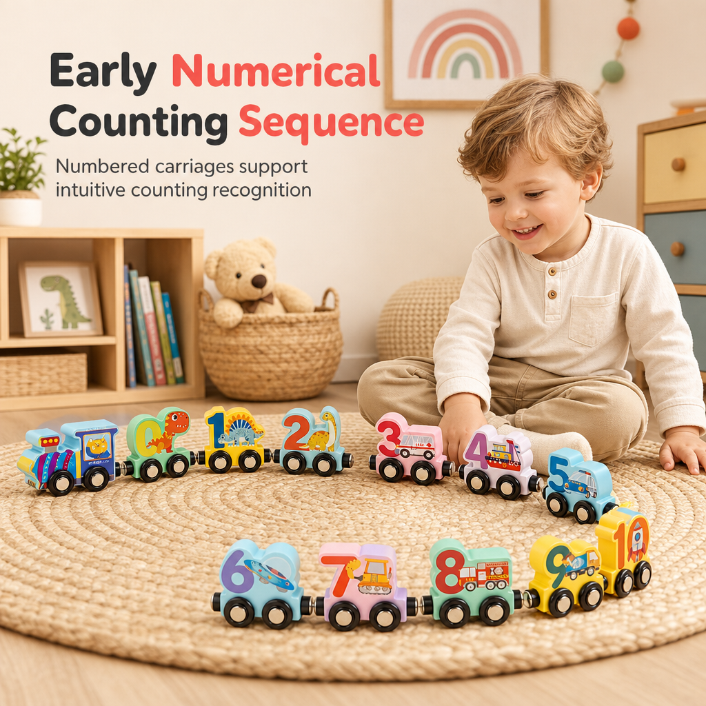 🥳2026 HOT SALE🥳💞50K+ SOLD! 🚂🔢 50% OFF! Magnetic Wooden Number Train Toy – connectable cars, early counting & imaginative floor play. Safe, smooth polished wood for ages 3+! 🛡️💚