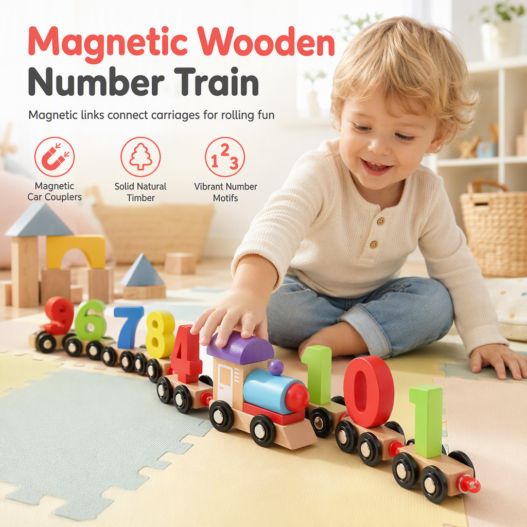 🥳2026 HOT SALE🥳💞50K+ SOLD! 🚂🔢 50% OFF! Magnetic Wooden Number Train Toy – connectable cars, early counting & imaginative floor play. Safe, smooth polished wood for ages 3+! 🛡️💚