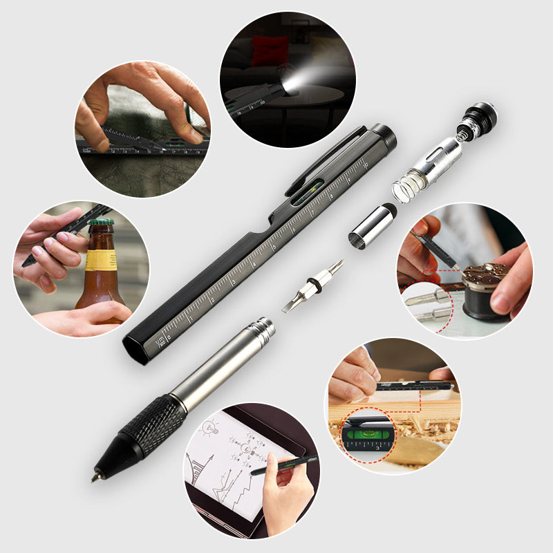 🥳2026 HOT SALE🥳💞50K+ SOLD! 🖊️🔧 50% OFF! 9-in-1 Outdoor Multi-Tool Pen – LED/laser light, screwdrivers, bottle opener, rulers & touchscreen cap. 304 stainless steel, portable clip! 🛡️💪