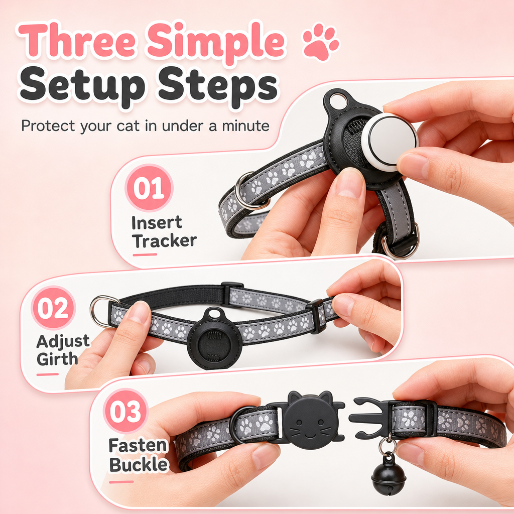 🥳2026 HOT SALE🥳💞50K+ SOLD! 🐱✨ 50% OFF! Reflective Cat Collar with Tracker Holder – breakaway safety buckle, waterproof locator slot & adjustable fit. Never lose your cat again! 🛡️✅