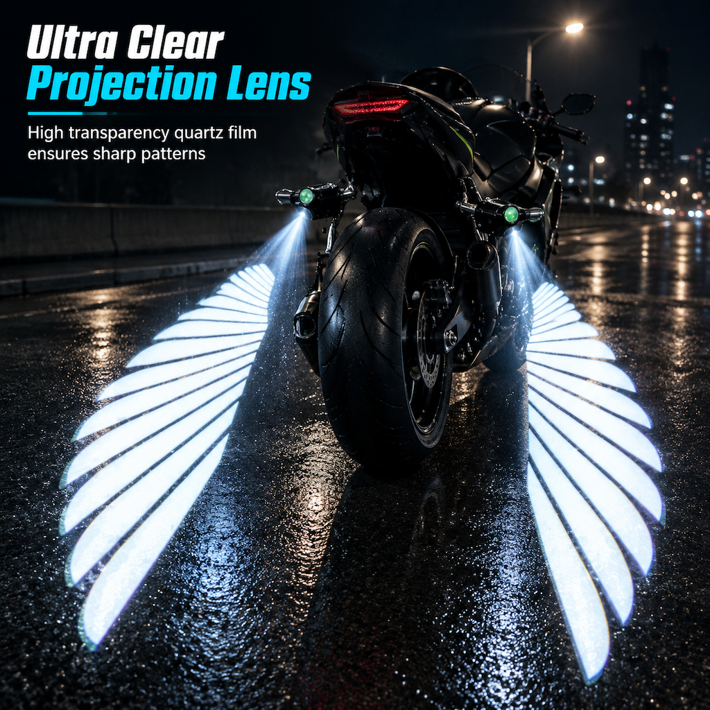 🥳2026 HOT SALE🥳💞50K+ SOLD! 🏍️✨ 50% OFF! Motorcycle LED Angel Wings Projection Lights – ultra-clear ground glow, wide safety warning area. Ride safer at night! 🛡️💪
