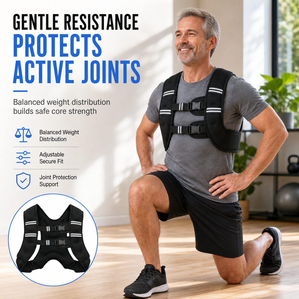 🥳2026 HOT SALE🥳💞50K+ SOLD! 🏋️‍♂️✨ Adjustable Weighted Vest with Reflective Strips – balanced weight protects joints, padded straps & low-impact core training. Safe, comfortable workouts! 🛡️💪