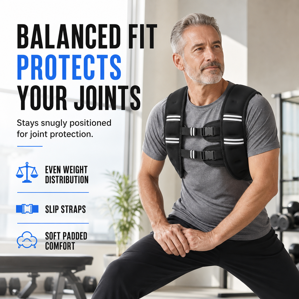 🥳2026 HOT SALE🥳💞50K+ SOLD! 🏋️‍♂️✨ Adjustable Weighted Vest with Reflective Strips – balanced weight protects joints, padded straps & low-impact core training. Safe, comfortable workouts! 🛡️💪