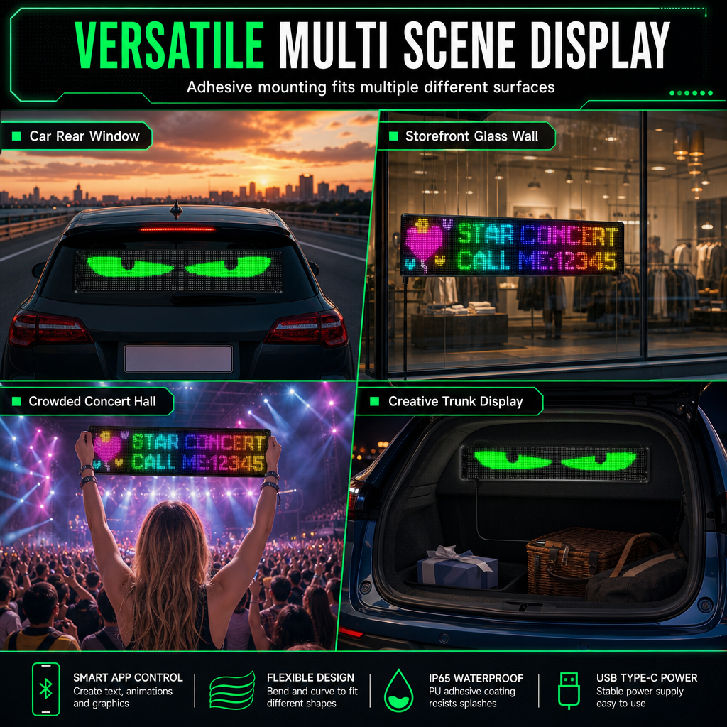 🥳2026 HOT SALE🥳💞50K+ SOLD! 🚗📟 50% OFF! Smart Full-Color LED Car Rear Window Display – Bluetooth app editing, high-brightness LED, IP65 waterproof. Custom messages on the go! 🛡️✨