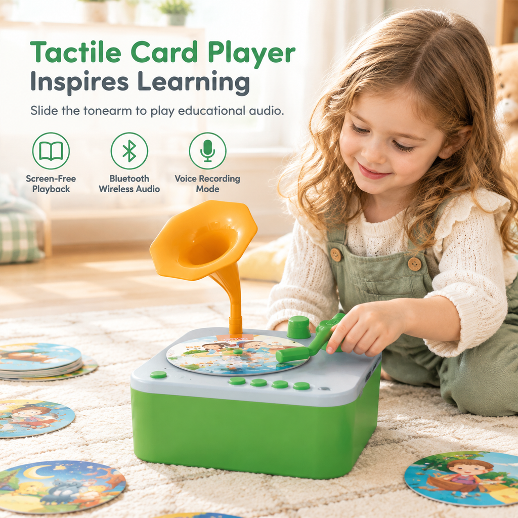 🥳2026 HOT SALE🥳💞50K+ SOLD! 🎵🧸 50% OFF! Kids Bluetooth Learning Phonograph – tactile card play, bilingual learning & no screens! Safe, fun early education for grandkids! 🛡️✅