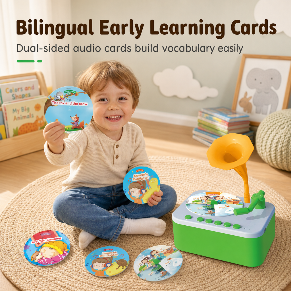 🥳2026 HOT SALE🥳💞50K+ SOLD! 🎵🧸 50% OFF! Kids Bluetooth Learning Phonograph – tactile card play, bilingual learning & no screens! Safe, fun early education for grandkids! 🛡️✅