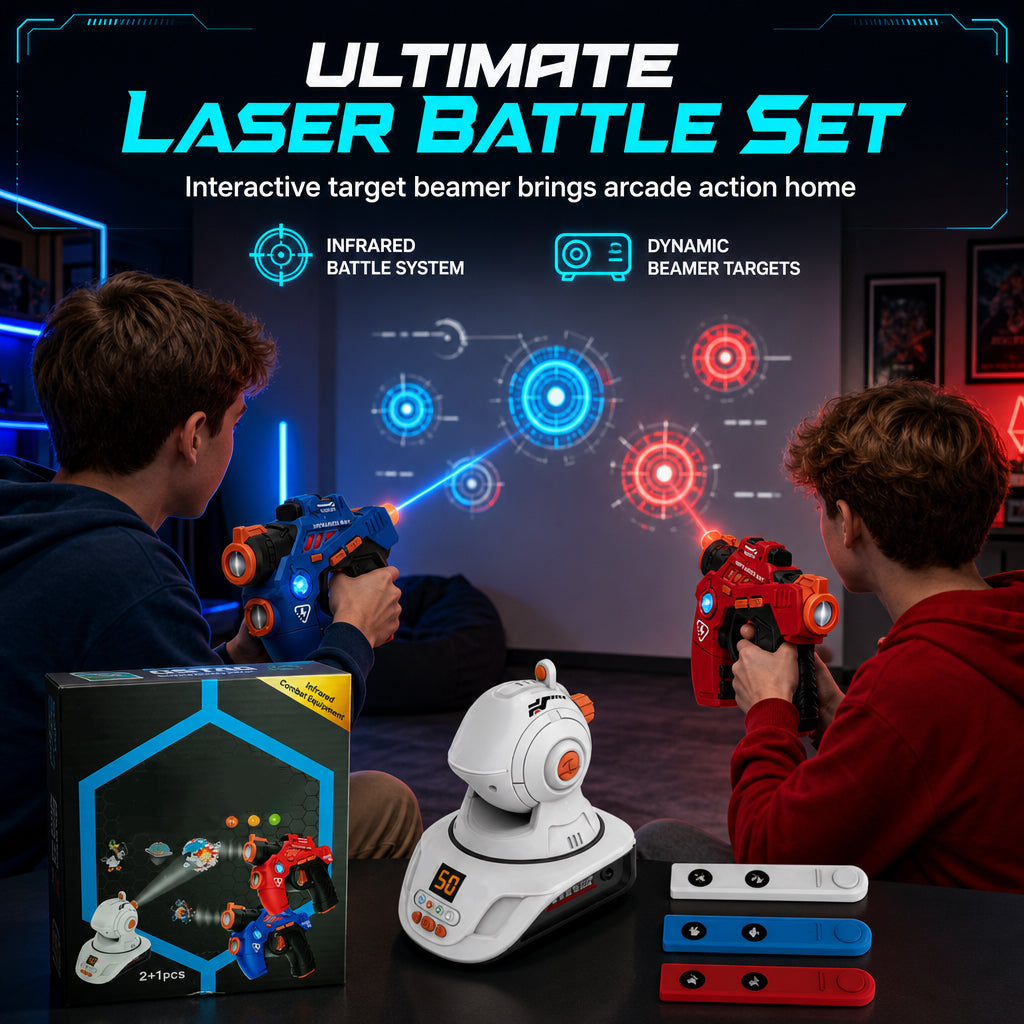 🥳2026 HOT SALE🥳💞50K+ SOLD! 🎯🔫 50% OFF! Kids Infrared Laser Battle Toy Set – 2 mini pistols & projector target with sound & light. Gets kids off screens & into active indoor fun! 🛡️💪