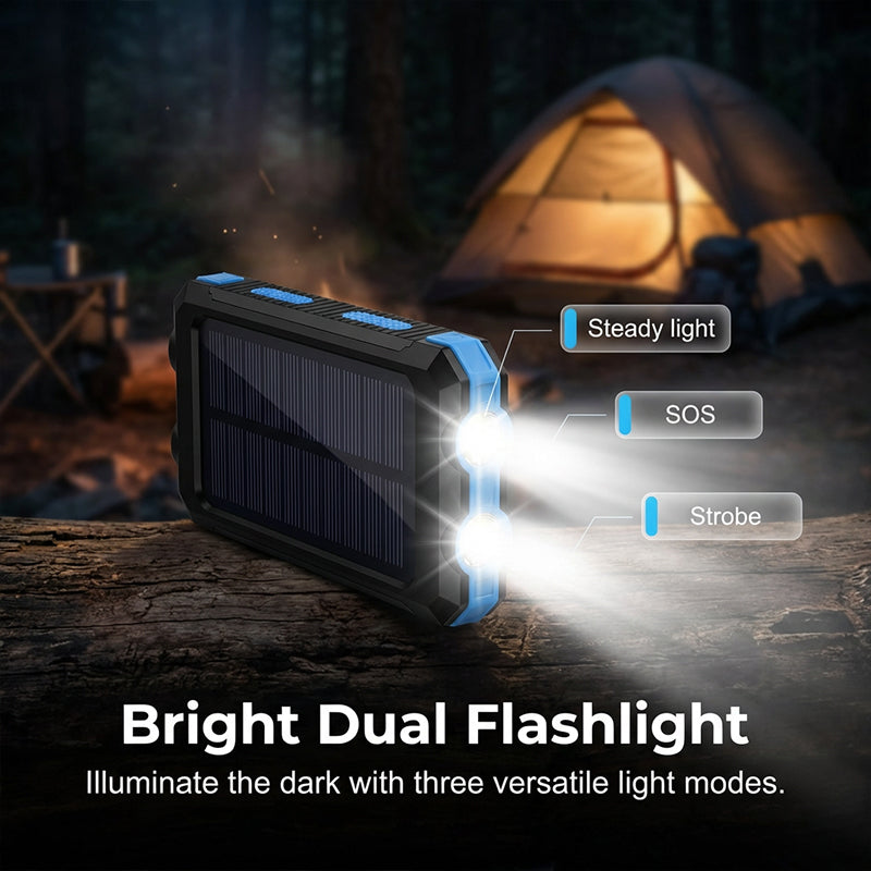 🥳2026 HOT SALE🥳💞50K+ SOLD! ⛺🔋 50% OFF! Solar Power Bank – 10000mAh, dual LED flashlights & built-in compass. Never lose power or direction on outdoor adventures! 🛡️✅
