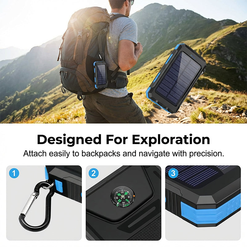 🥳2026 HOT SALE🥳💞50K+ SOLD! ⛺🔋 50% OFF! Solar Power Bank – 10000mAh, dual LED flashlights & built-in compass. Never lose power or direction on outdoor adventures! 🛡️✅