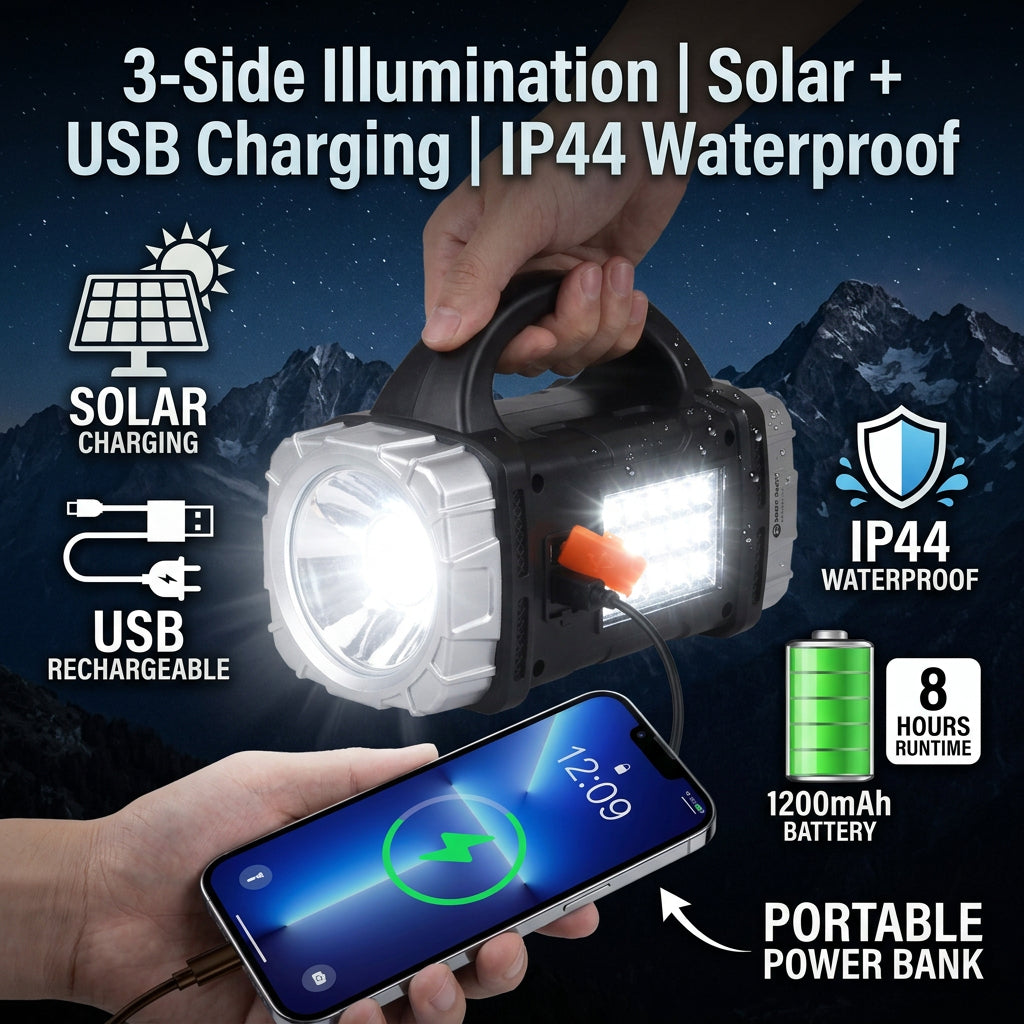 🥳2026 HOT SALE🥳💞50K+ SOLD! ☀️🔦 50% OFF! Solar Rechargeable LED Work Light – 3-sided illumination, 1200mAh & IP44 waterproof. Light up campsites, power cuts & repairs! 🛡️✅