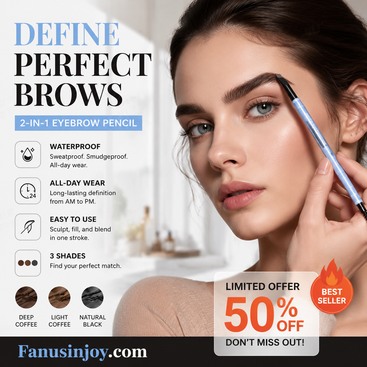 🥳2026 HOT SALE🥳💞50K+ SOLD!💧🛡️ 50% OFF! Waterproof Angled Eyebrow Pencil – Sweat‑proof & smudge‑proof, stays put from morning to night. 3 natural shades – effortless brow definition! 🌟💪