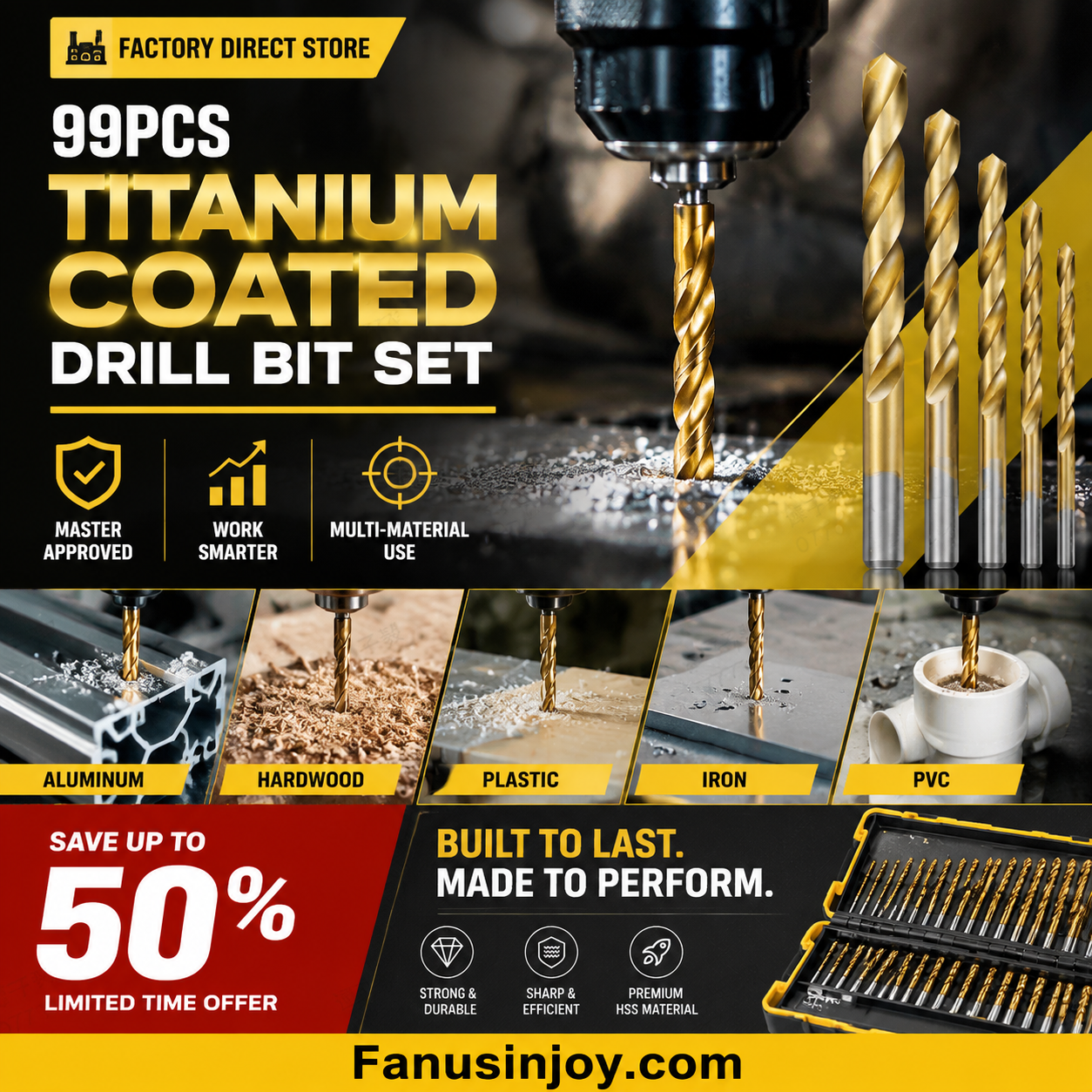 🥳2026 HOT SALE🥳💞50K+ SOLD!🛠️🧰 50% OFF! 99‑Piece Titanium Drill Bit Set – 1.5‑10mm full range, HSS titanium‑coated. Drills wood, plastic, PVC & thin metal. A must‑have for every DIYer! ⚡✨