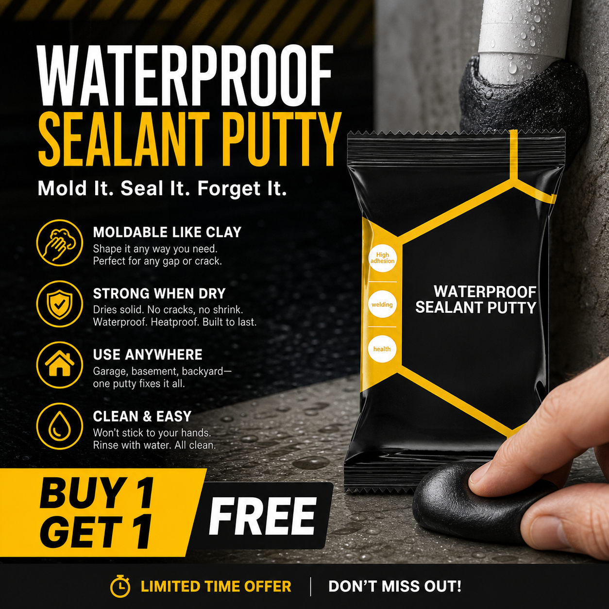 🥳2026 HOT SALE🥳💞50K+ SOLD!🔧🏠 50% OFF! Waterproof Sealant Putty – Seals cracks, aircon holes & pipe gaps. Soft & moldable – DIY repair made easy! 💪✨