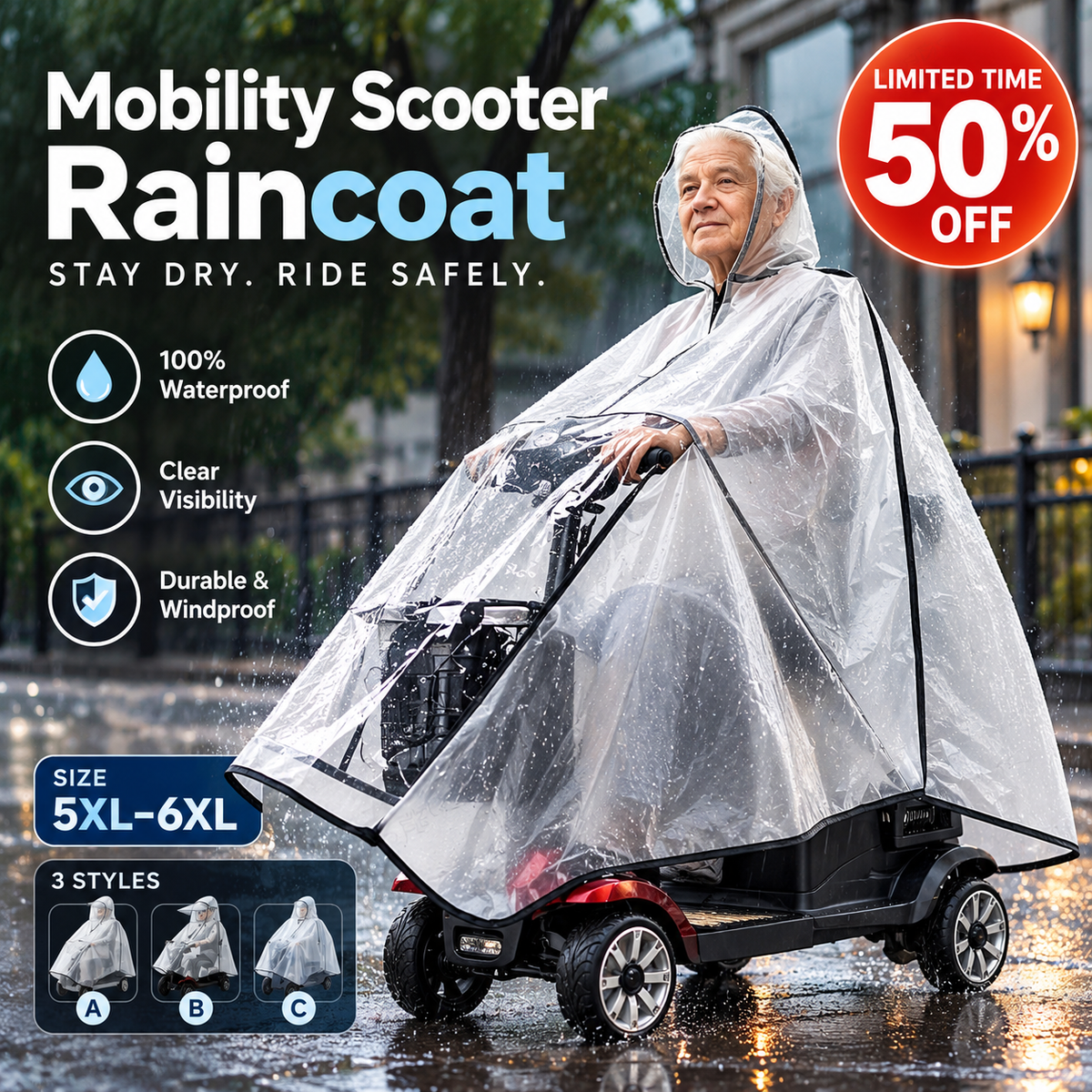 🥳2026 HOT SALE🥳💞50K+ SOLD! 🌧️♿ Waterproof Raincoat for Mobility Scooter Riders – transparent design for clear visibility, durable & sizes 5XL-6XL. Stay dry & safe on rainy rides! 🛡️✅