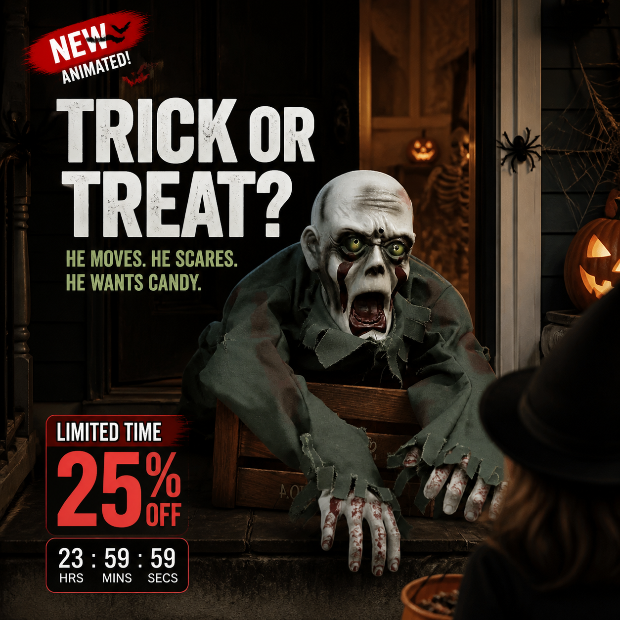 🥳2026 HOT SALE🥳💞50K+ SOLD! 👻🔊 50% OFF! Halloween Crawling Ghost Prop – Motion‑activated, spooky sounds & glowing eyes. 110cm realistic zombie – perfect for yard, graveyard & party scenes! 🎃✨