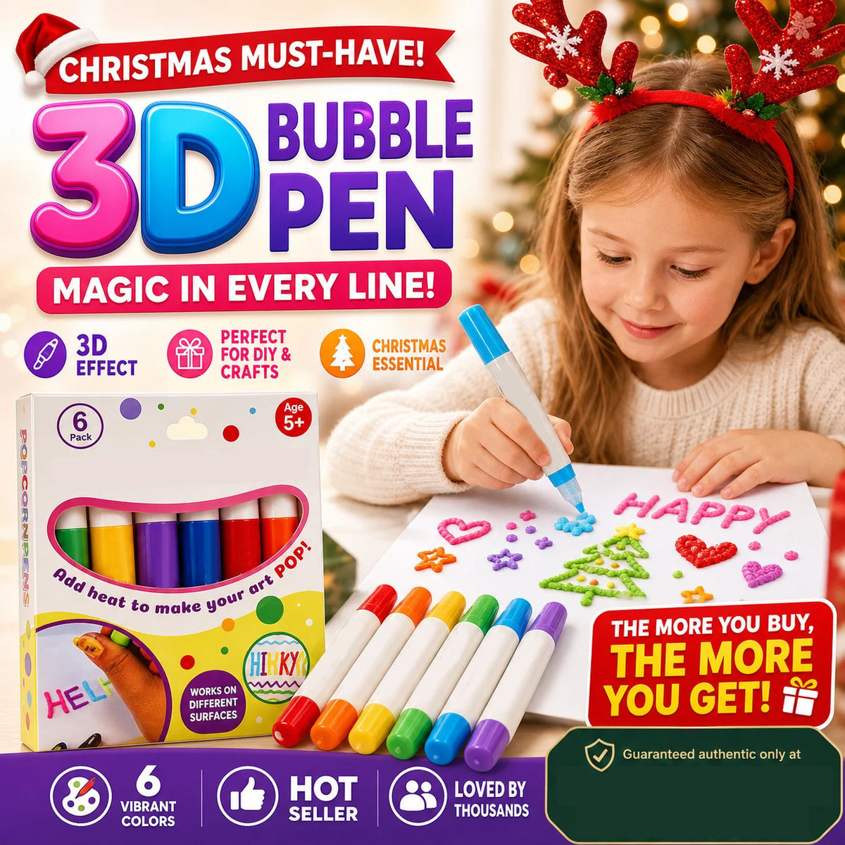 🥳2026 HOT SALE🥳💞50K+ SOLD! 🖍️✨ 50% OFF! Magic Puffy Pens – Draw, heat & watch it puff up! 3D art fun for kids – great for Christmas gifts & DIY projects. A creative surprise! From £6.99 – great value! 🎨🎁