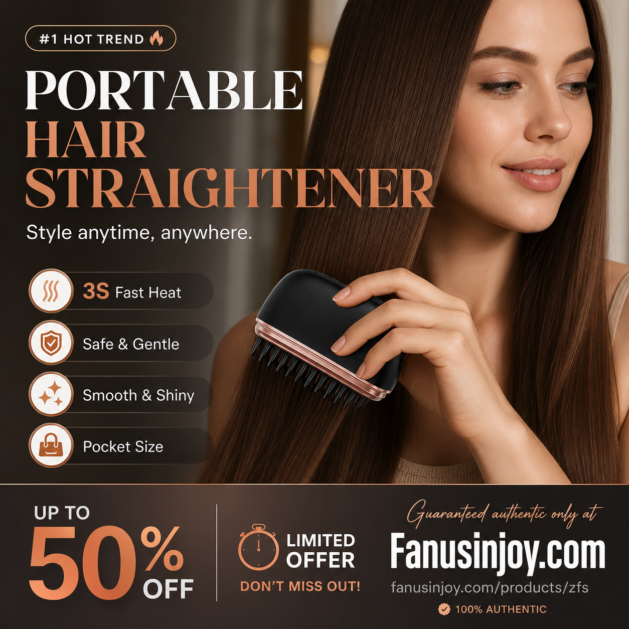 🥳2026 HOT SALE🥳💞50K+ SOLD!🔥⏰ 50% OFF! Mini Cordless Hair Straightener Comb – Heats in 3 seconds, smooths & shines any time. Plant protein coating – gentle on hair, no damage! ✨💇‍♀️