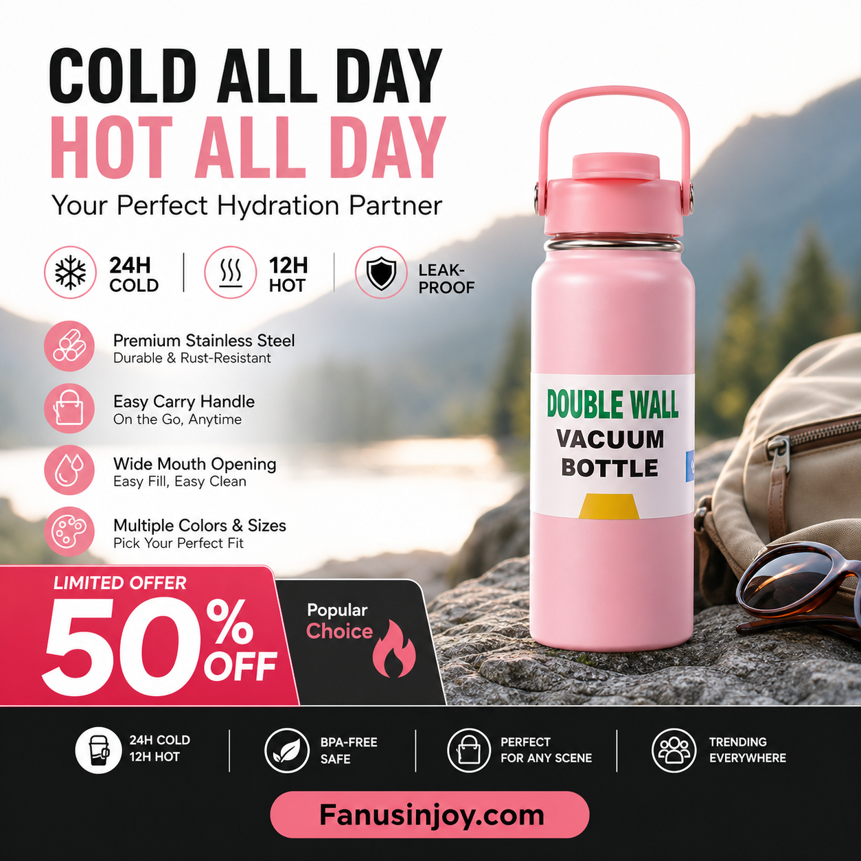 🥳2026 HOT SALE🥳💞50K+ SOLD!🎒🫖 50% OFF! Stainless Steel Vacuum Tumbler – Hot or cold, indoors or out. Leak‑proof, easy to clean, multiple colours. A daily companion you‘ll love! 💚✨