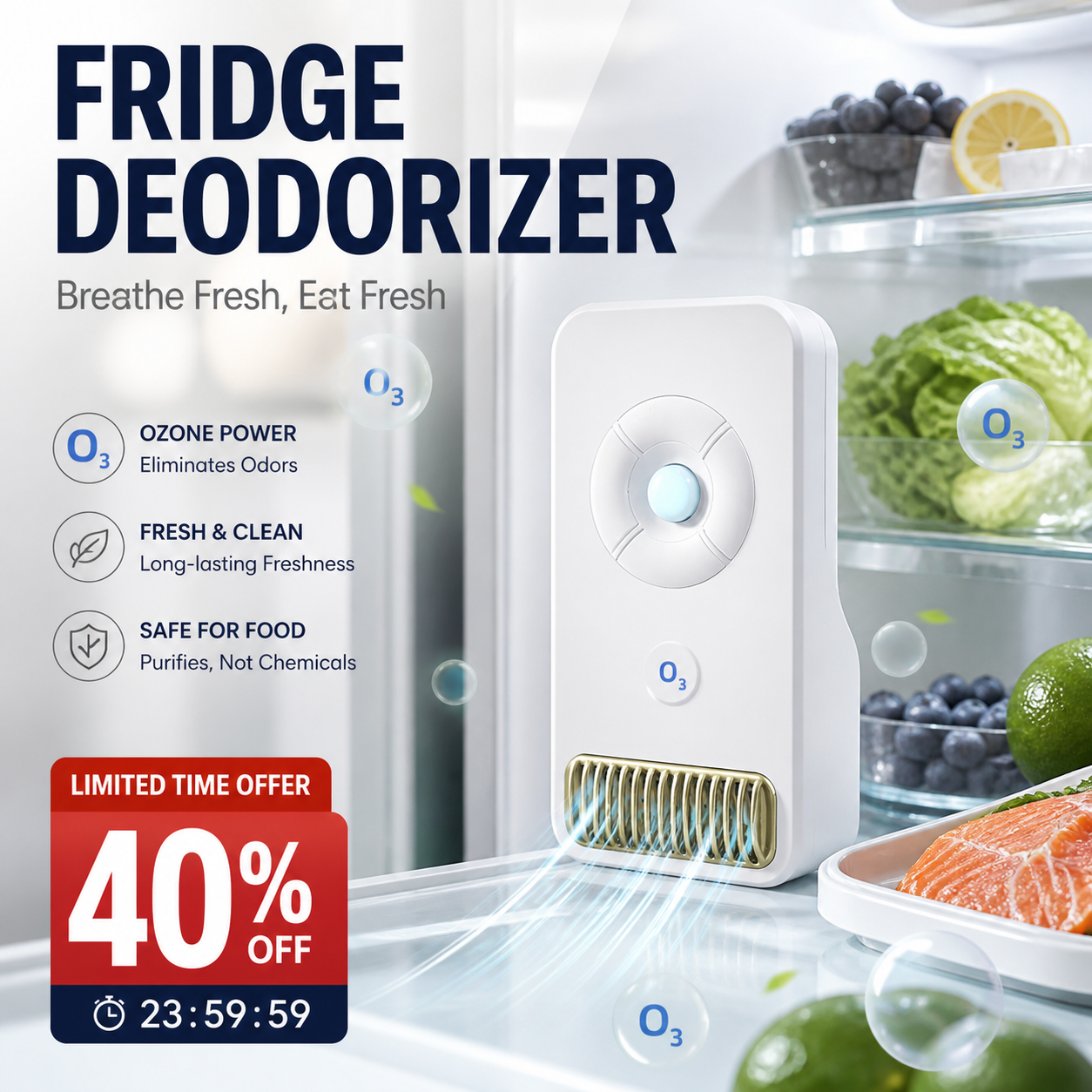 🥳2026 HOT SALE🥳💞50K+ SOLD! 🔋🧊 50% OFF! Electronic Refrigerator Odor Eliminator – Ozone & negative ion tech eliminates odours, kills 99.9% bacteria & extends food freshness. USB rechargeable – no filters needed! 🛡️✨
